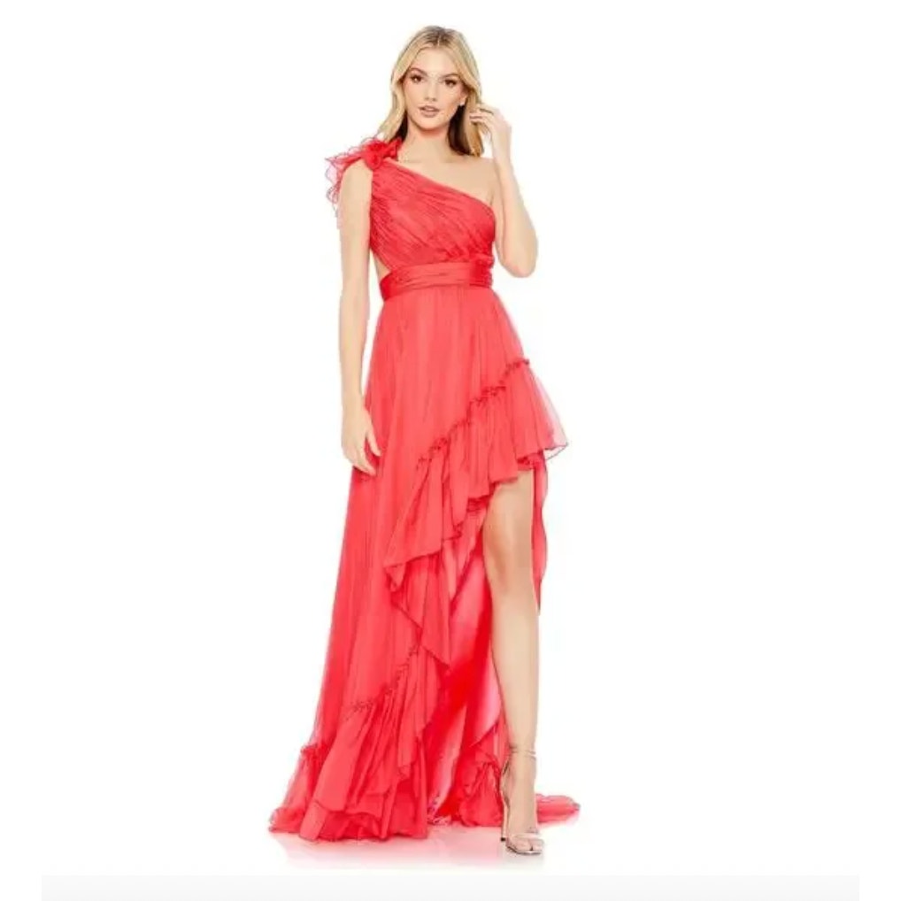 Mac Duggal 67989 Ruffled One Shoulder Asymmetrical Gown Size 8 New